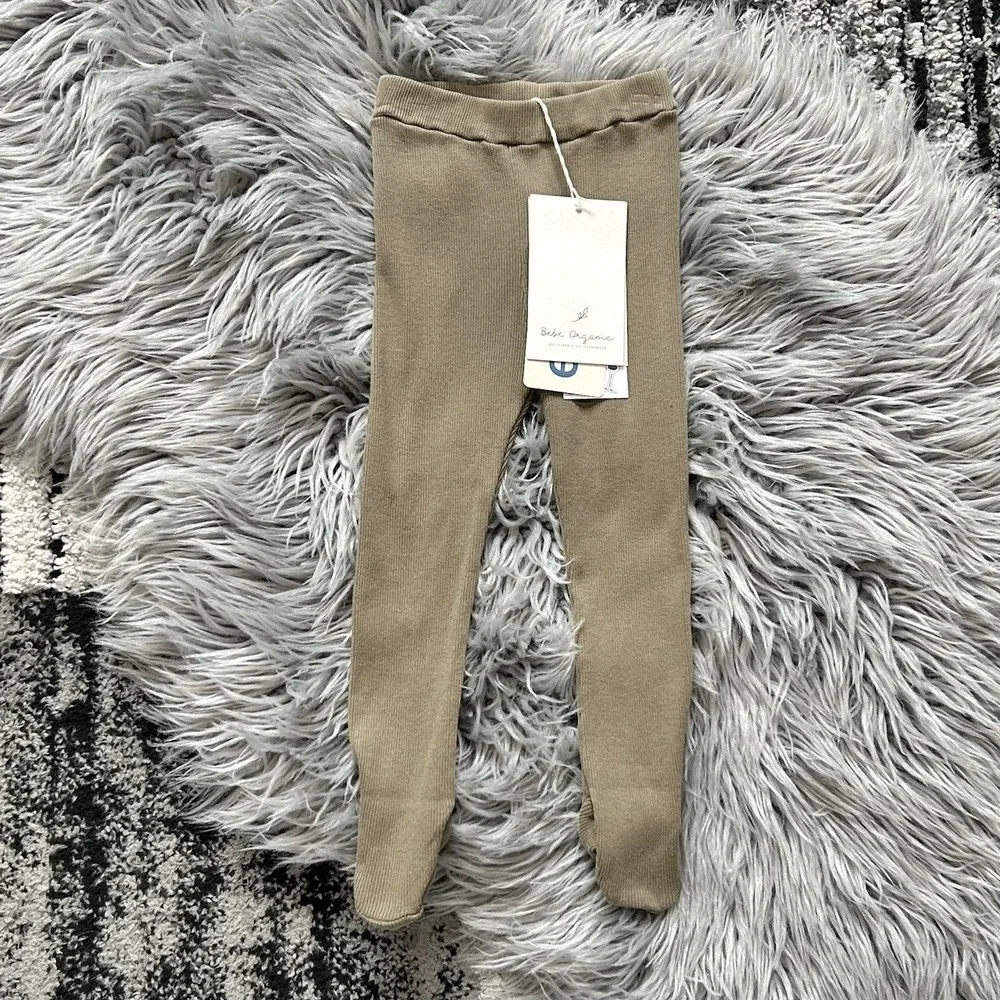 Bebe Organic Gaia Footed Legging Natural Dye Lily Pad Pants Size 9month